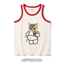 猫デザインのコットンベスト【夏用・フィット・ノースリーブ】