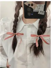 赤いチェック柄リボンヘアアクセサリー【甘美なデザイン・ゴム紐付き】