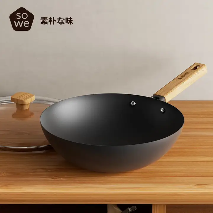 sowe 鉄製炒菜鍋【伝統的なデザイン・家庭用・ノンスティック・無塗装・IH・ガスコンロ対応】