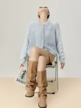 青色モヘアフラワーニットカーディガン【立体的なデザイン・春用】