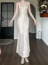 Good Job 輝くシルバーのスリムフィッシュテールドレス【マーメイドスタイル・ロング・パーティー用】