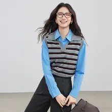 カラーライン入りニットカーディガン【優雅なデザイン・翻領】