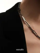wumulle 中華風ディテール 男女兼用 タイタンスチール製ネックレス【ビンテージグリーン×ステンレス】