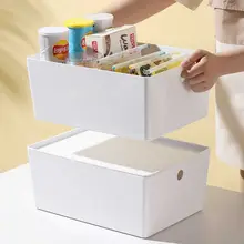 整理に便利！プラスチック製長方形収納ボックス【フタ付き・デスク周り用】