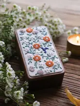 手作りDIY ヴィンテージ風花刺繍キット【黒胡桃木製 磁気収納ボックス・贈り物に最適】