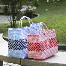 KENS エコ編みショッピングバスケット【プラスチック製・手提げ・収納袋・ランドリーバスケット】