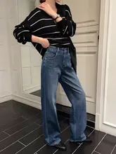 高腰デニムパンツ【ブルー・ストレッチ・テーパード・秋用】