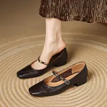 低ヒール金属バックル付きマリージェーンシューズ【本革・フラット・シンプルデザイン】