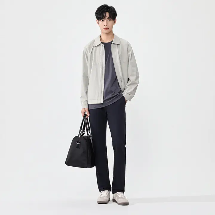 撥水加工の春秋用男性用通勤パンツ【UVカット・ストレートレッグ】