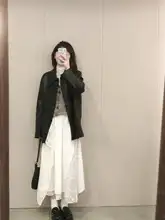 ロマンチックなフランス風不規則刺繍レースフリル付きゴムウエスト春秋用ロングスカート（セットアップ対応）