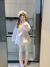 可愛い猫デザインのロリータスタイル冬用フリースコート