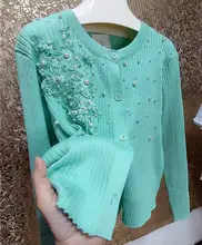 高級感ある薄荷色の花柄UVカット対応空調カーディガンとキャミソール（セットアップ対応）