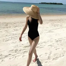 黒いバックオープンワンピース水着【女性用・ストラップ付き・セクシー・スリムフィット】
