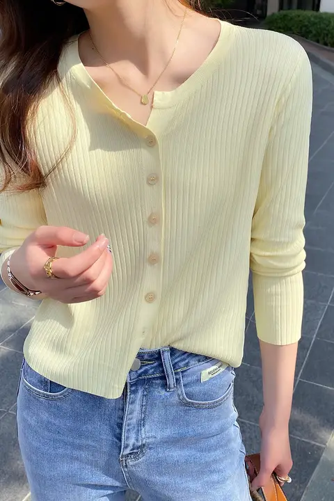 アイスシルクニットカーディガン【女性用・薄手・長袖・ショート丈】