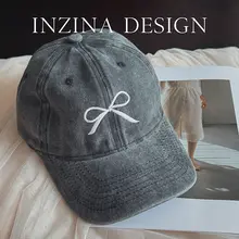 INZINA デニムリボン付きキャップ【女性用・ブラック・グレー・ピンク・日除け】