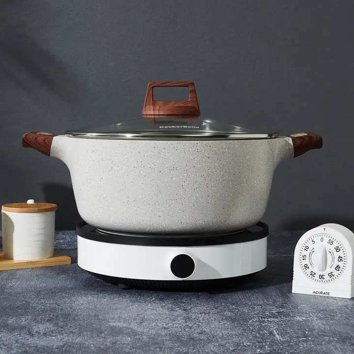 両手鍋 ミニ スープ 煮込み 麦飯石風コーティング ノンステック IH ガス火対応 「CookerBene」