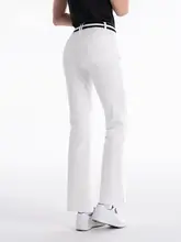 PGM レディースゴルフパンツ【微フレアロングパンツ・ストレッチゴムウエスト・スリット入り】