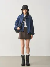 7AM10PM デニムカーディガン【天竺素材・ダブルジッパー・バットウィングスリーブ・ルーズシ  ョートデザイン】