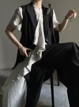 清涼感のあるコットンリネン不対称ロングシャツ【ユニセックス・山本風デザイン】