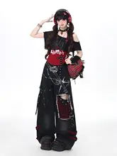 夏の日にぴったりのヴィンテージ風ダメージデニムパンツ【ワイドフィット・春夏用・パンクスタイル】