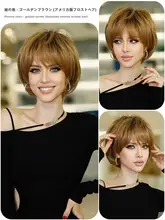 短い髪型の女性用ウィッグ【ナチュラルカール・ふんわり・短めストレート・シースルーバング】