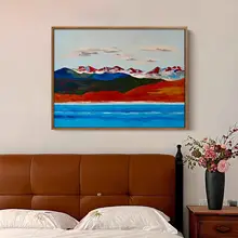 新中式風景装飾画【手描き油彩仕上げ・古風デザイン・玄関用】
