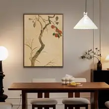 柿をモチーフにしたフランス風手描き油絵【モダンデザイン・リビング用】