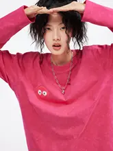 龟吉 宇宙ブランド メンズ・ウィメンズ 向け 長袖Tシャツ【ラウンドネック・ゆったり・カジュアル・ローズピンク・雪柄】