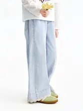 女の子用ワイドレッグデニムパンツ【春季新作・ゆったりフィット】（セットアップ対応）