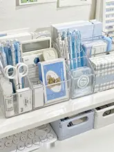 透明アクリル製デスク用ペン立て【大容量・実用的・メモ収納ボックス】
