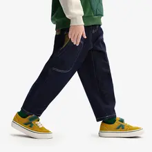 子供用ルーズフィットデニムパンツ【春秋向き・カラーブロックデザイン・防褪色】