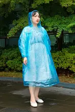厚手フード付きPE雨衣【大人用・子供用・携帯便利・ロングタイプ・使い捨て】