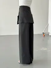 グレー調のハーフパンツ風ワイドパンツ【ストレート・スーツスタイル・体型カバー】（セットアップ対応）