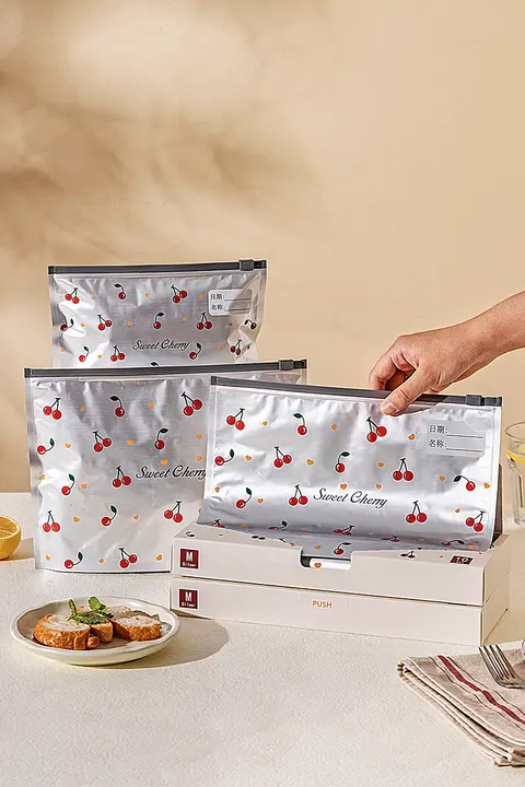 食品用アルミホイル保存袋【チェリー柄・冷凍用・密閉袋】