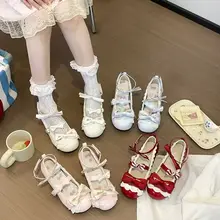 ロリータ風レース付きローヒールシューズ【可愛いデザイン・学生向け・プリンセススタイル】