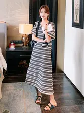 海軍風ストライプニットワンピース【夏用・フィット・ロング丈】