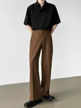 高腰グレー直筒パンツ【ボタンデザイン・したカジュアルスーツ】