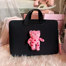 可愛いキャラクターのピンクドット猫デザインのノートパソコンバッグ【トート型・斜め掛け可能・通勤用】