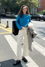 高腰ワイドレッグデニムパンツ【ホワイト・コットン・フィット・ロング丈】