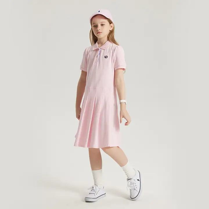 ポロワンピース【夏用・学院風・ショートスリーブ・プリーツスカート】（セットアップ対応）