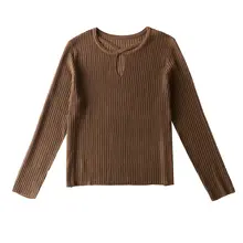 デザイン交差ラウンドネック透かしニットセーター【ウール混・長袖・秋用】（セットアップ対応）