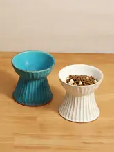 ヴィンテージ風の高脚ペットボウル【粗陶製・猫用・首を支えるデザイン・転倒防止】