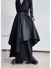 多層次の不規則デザインスカートパンツ【春秋用・個性的・ウエストゴム】（セットアップ対応）