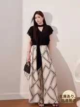 女性用Vネック飄帯シフォンシャツ【大きいサイズ・夏用・軽量・透湿・短袖】