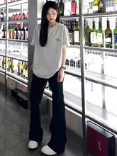 高身長向けスリムフィットデニムパンツ【ハイウエスト・ストレート・ワイドレッグ】（セットアップ対応）