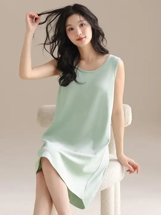 夏用コットンキャミソールロングドレス【スリーブレス・胸パッド付き・ルームウェア・外出可】