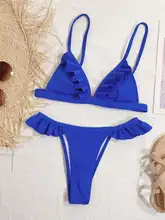 レディース フリル付き ボーダー柄 ビキニ水着【分体・三角タイプ・温泉・リゾート用】