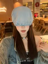 レトロデニムキャップ【洗い加工・秋用・フラットブリム・女性用】