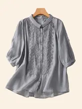 刺繍入りコットンリネンシャツ【七分袖・ゆったりフィット・春夏秋用】