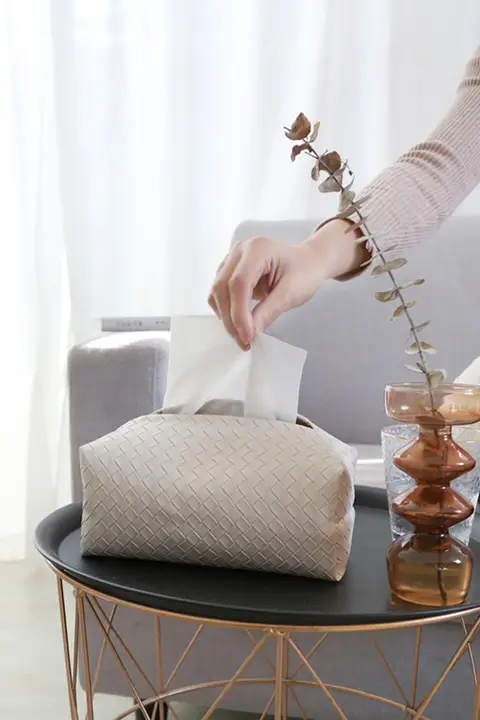 ティッシュボックス リビング 寝室 シンプル スタイル 本革 編みこみ 北欧風 創造的